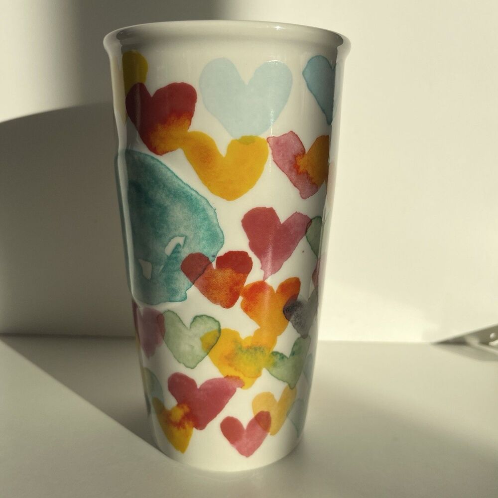 Starbucks Watercolor Hearts Ceramic Travel Tumbler - No Lid